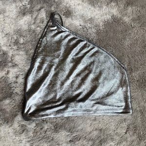 Motel Silver One Shoulder Crop Top